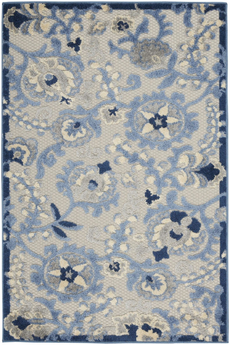 521654 3 x 5 ft. Blue & Gray Floral Power Loom Rectangle Area Rug