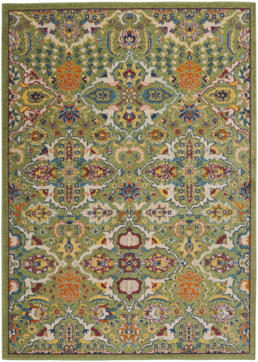 521665 5 x 7 ft. Green Floral Power Loom Rectangle Area Rug