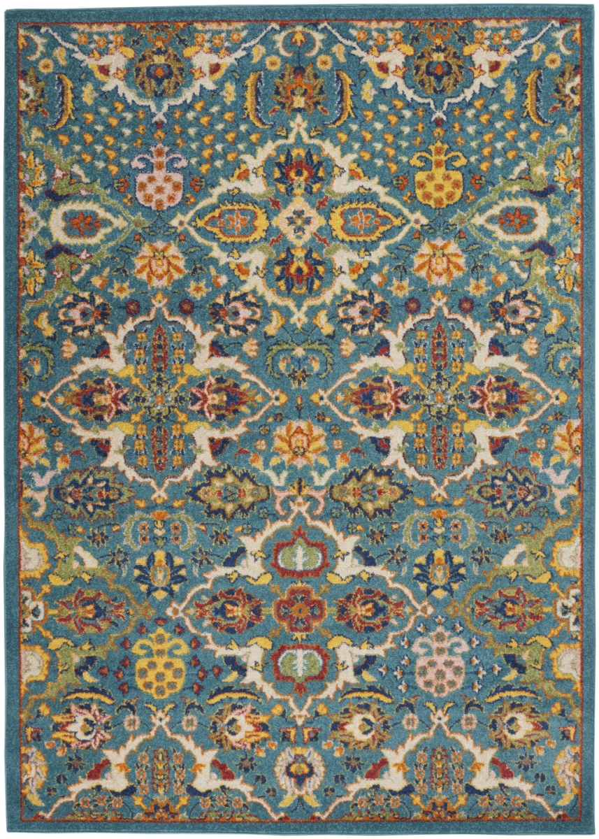 521669 4 x 6 ft. Blue Floral Power Loom Rectangle Area Rug