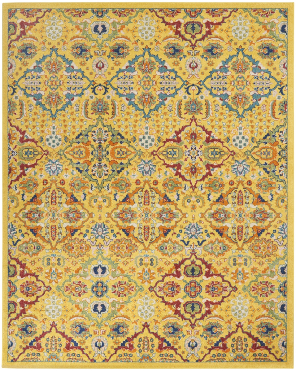 521673 8 x 10 ft. Yellow Floral Power Loom Rectangle Area Rug