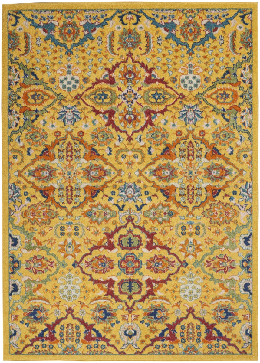 521675 5 x 7 ft. Yellow Floral Power Loom Rectangle Area Rug