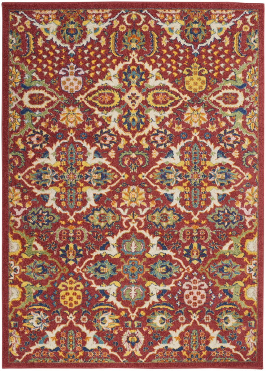 521681 5 x 7 ft. Red Floral Power Loom Rectangle Area Rug