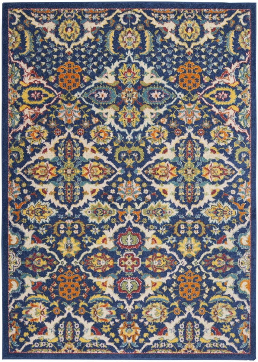 521691 5 x 7 ft. Blue Floral Power Loom Rectangle Area Rug