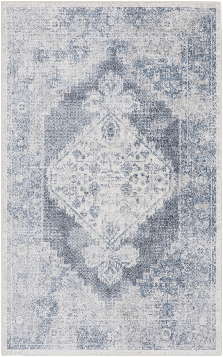 4 x 6 ft. Blue Oriental Power Loom Distressed Washable Rectangle Area Rug