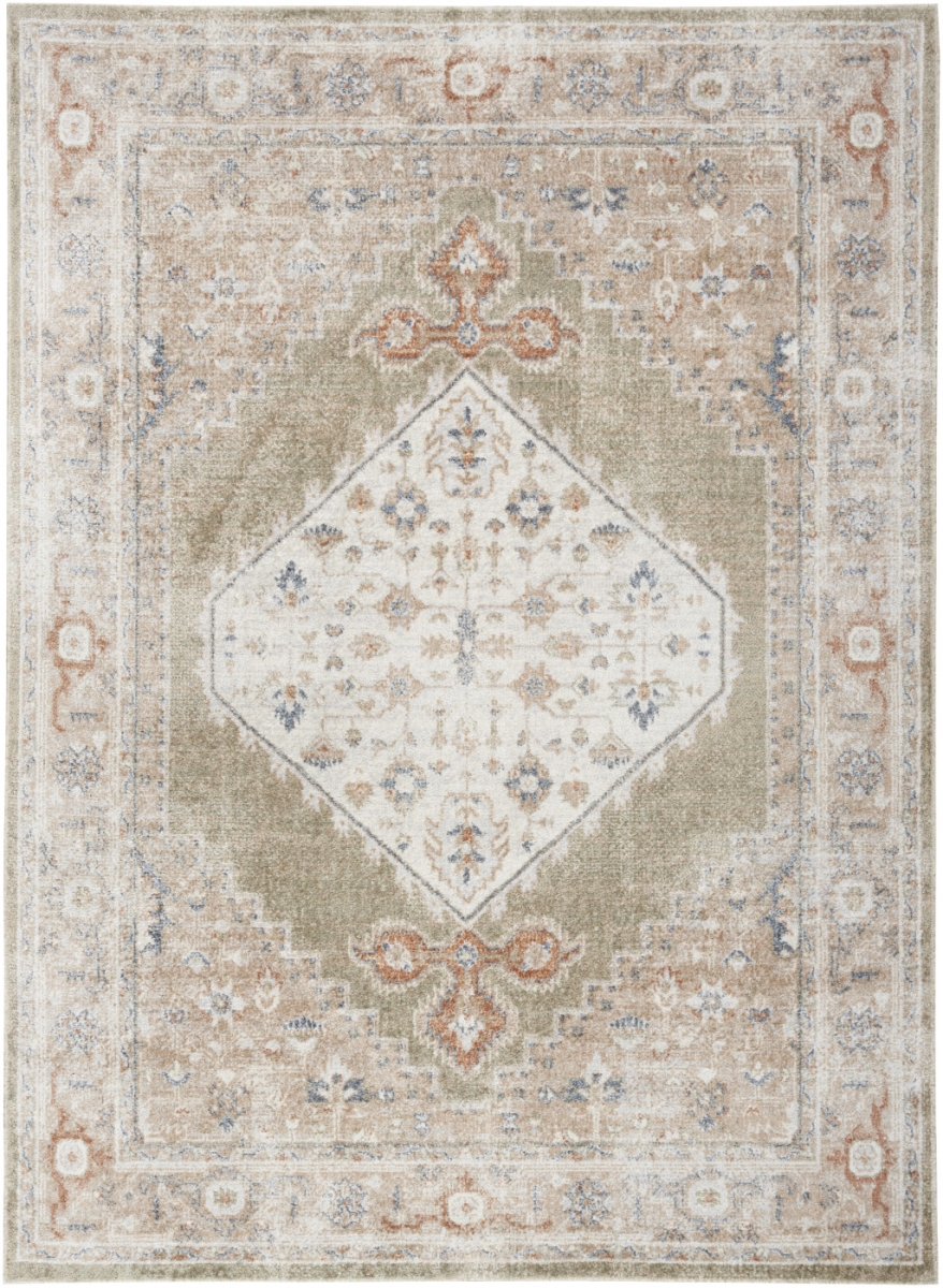 Sage Oriental Distressed Washable Area Rug - 7 x 9 ft - Rectangle - Machine Washable