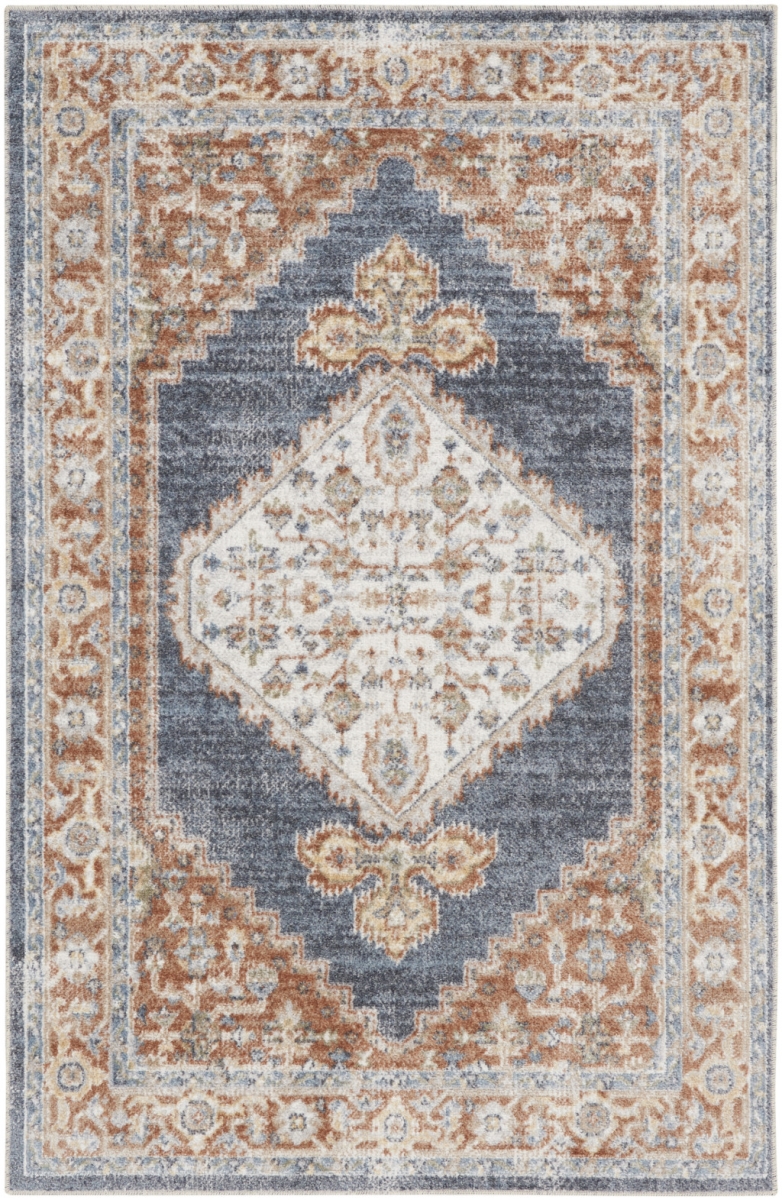 4 x 6 ft. Oriental Power Loom Distressed Washable Rectangle Area Rug, Denim Blue