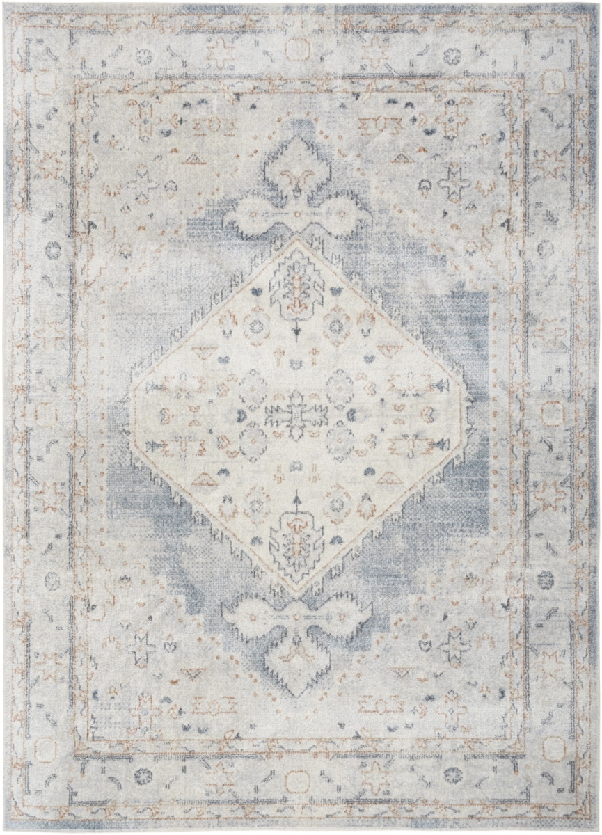 521764 5 x 7 ft. Light Blue Oriental Power Loom Distressed Washable Rectangle Area Rug