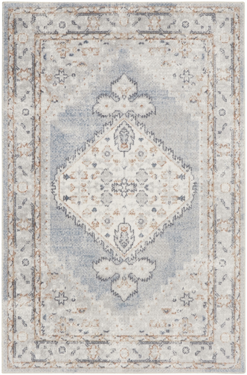 3 x 5 ft. Light Blue Oriental Power Loom Distressed Washable Rectangle Area Rug