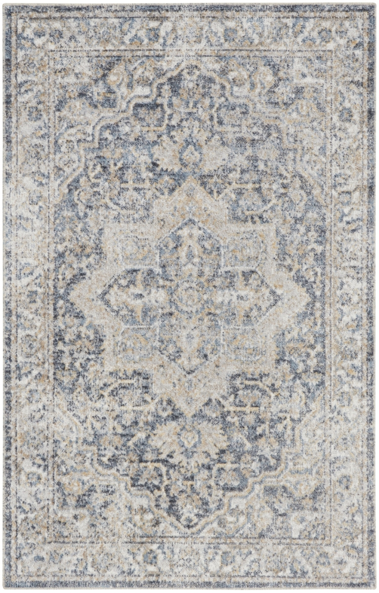 4 x 6 ft. Gray Oriental Power Loom Washable Rectangle Area Rug
