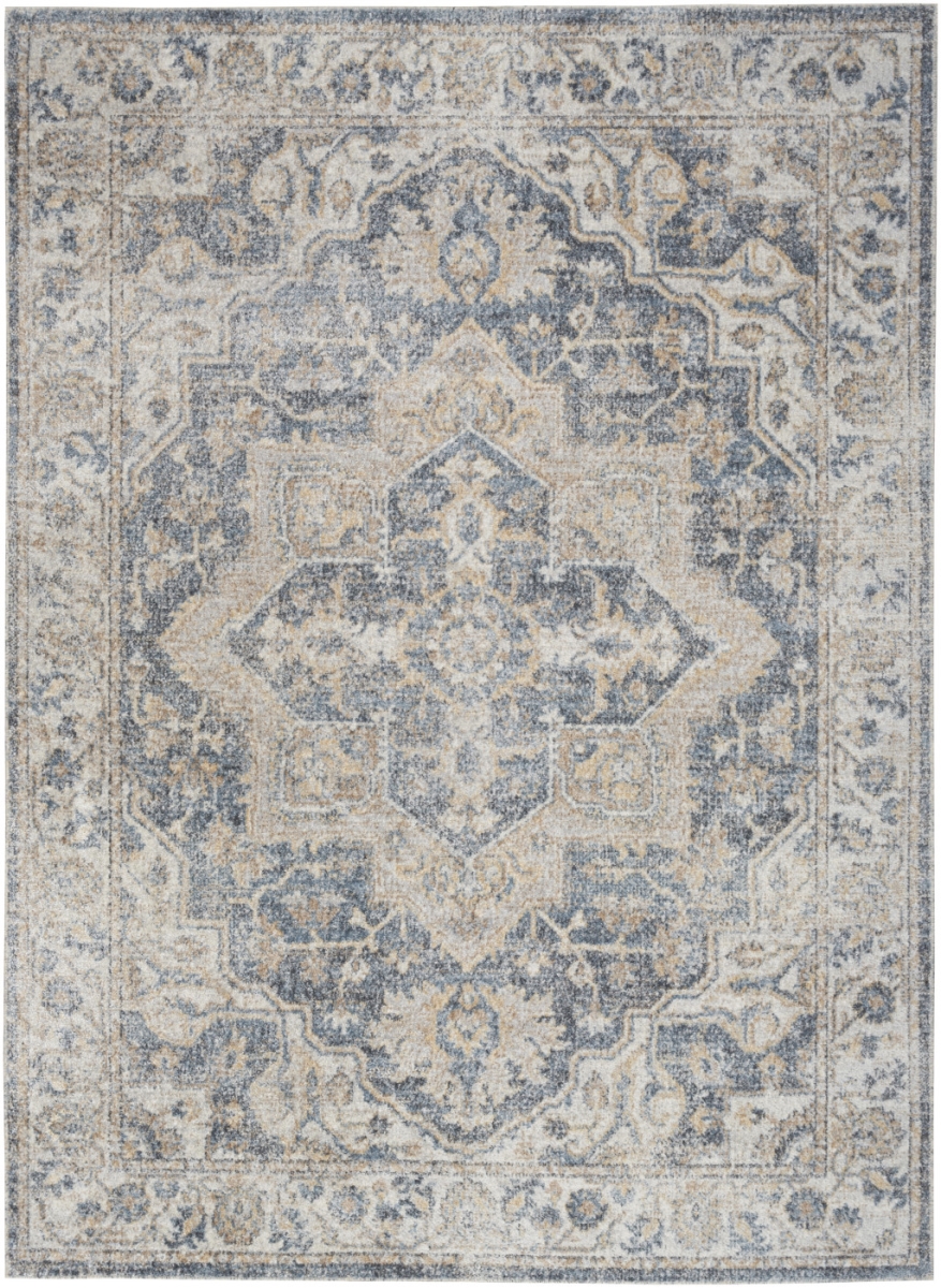 7 x 9 ft. Gray Oriental Power Loom Washable Rectangle Area Rug - Gray - 7 x 9 ft.