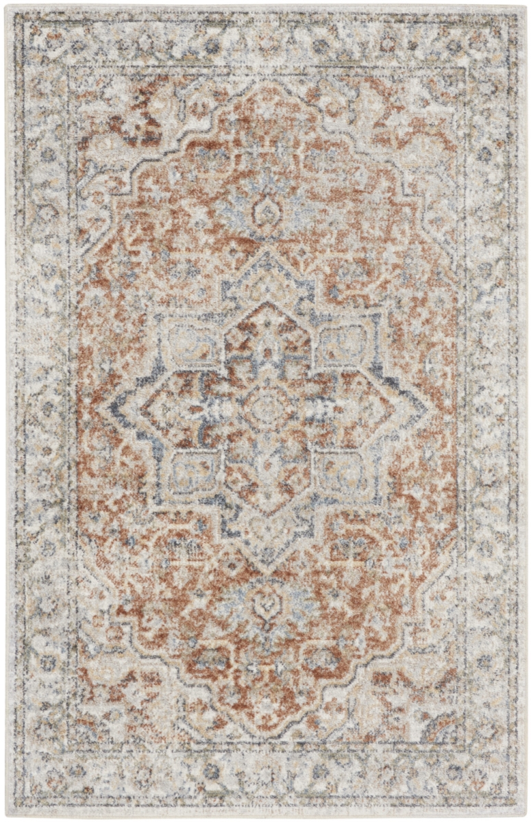 521796 3 x 5 ft. Gold Oriental Power Loom Washable Rectangle Area Rug
