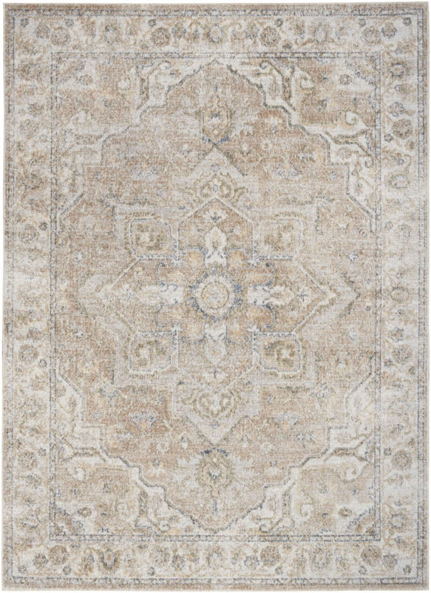 521806 5 x 7 ft. Beige Oriental Power Loom Washable Rectangle Area Rug