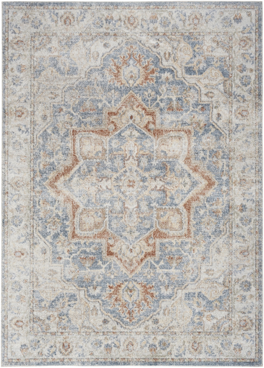 7 x 9 ft. Denim Blue Oriental Power Loom Washable Rectangle Area Rug
