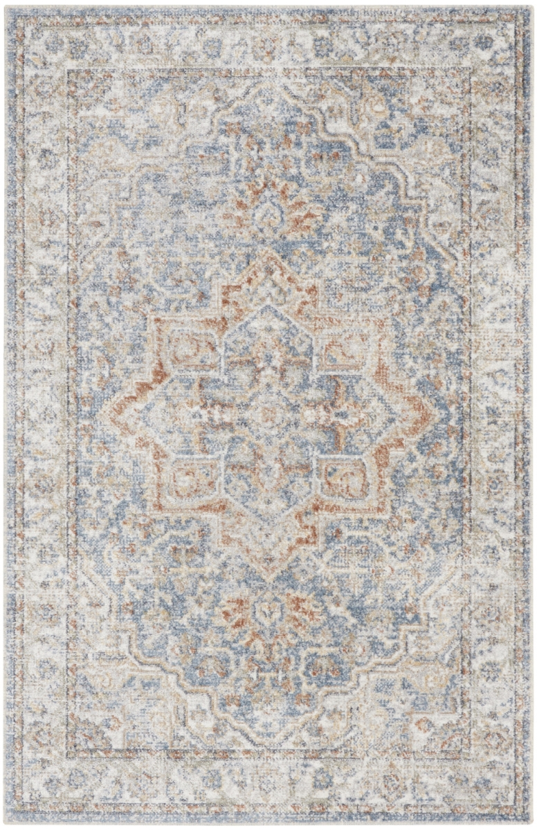 3 x 5 ft. Denim Blue Oriental Power Loom Washable Rectangle Area Rug