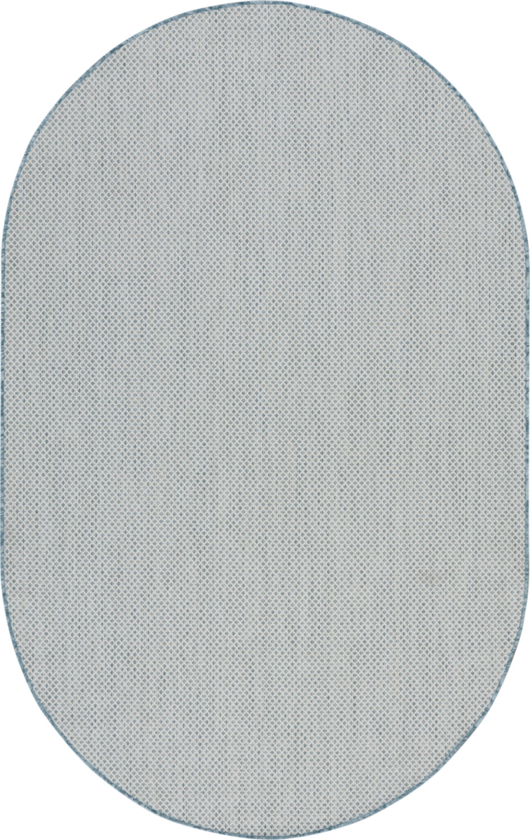 5 x 8 ft. Blue Geometric Power Loom Oval Area Rug - Blue - 5 x 8 ft.
