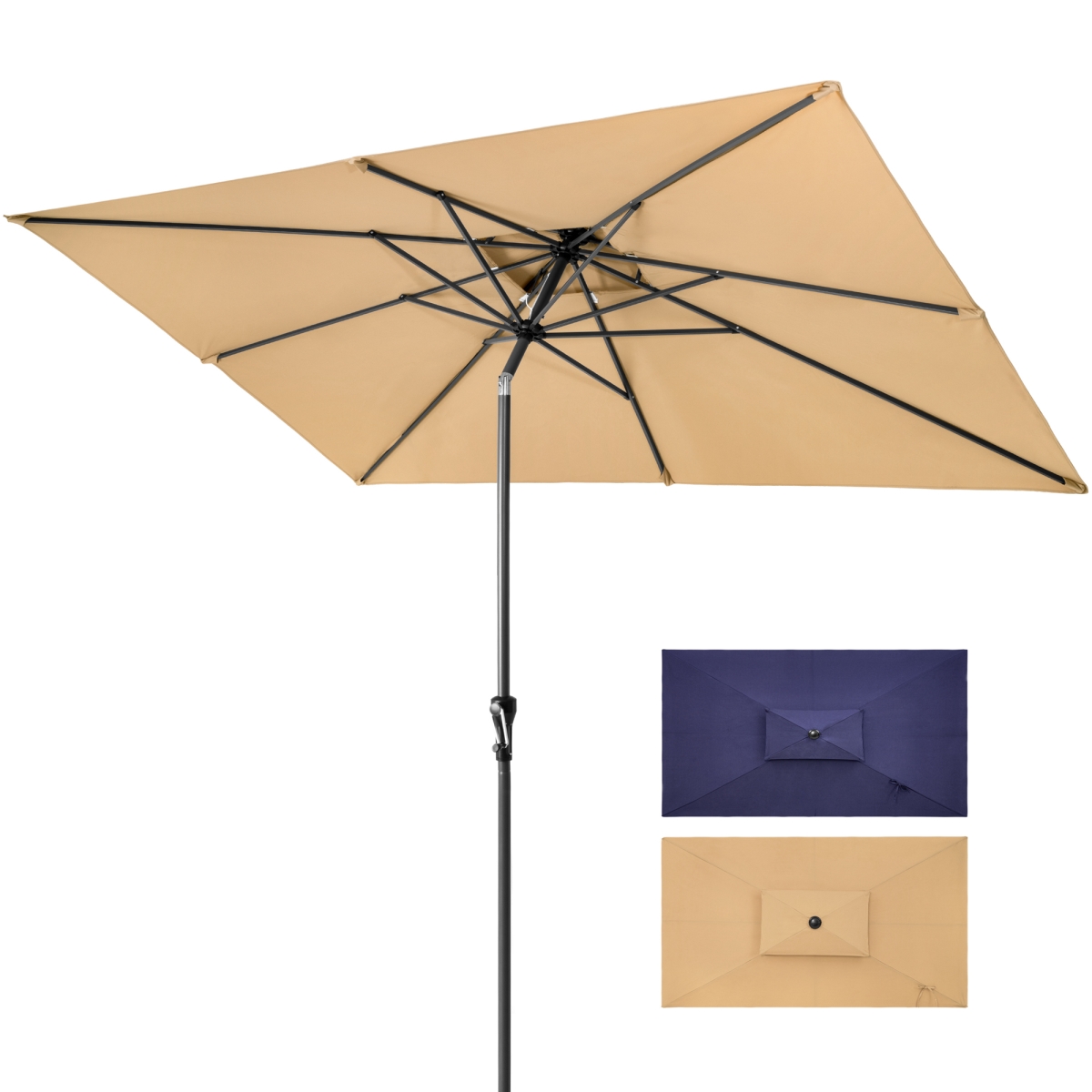 485613 10 ft. Polyester Rectangular Tilt Market Patio Umbrella, Tan