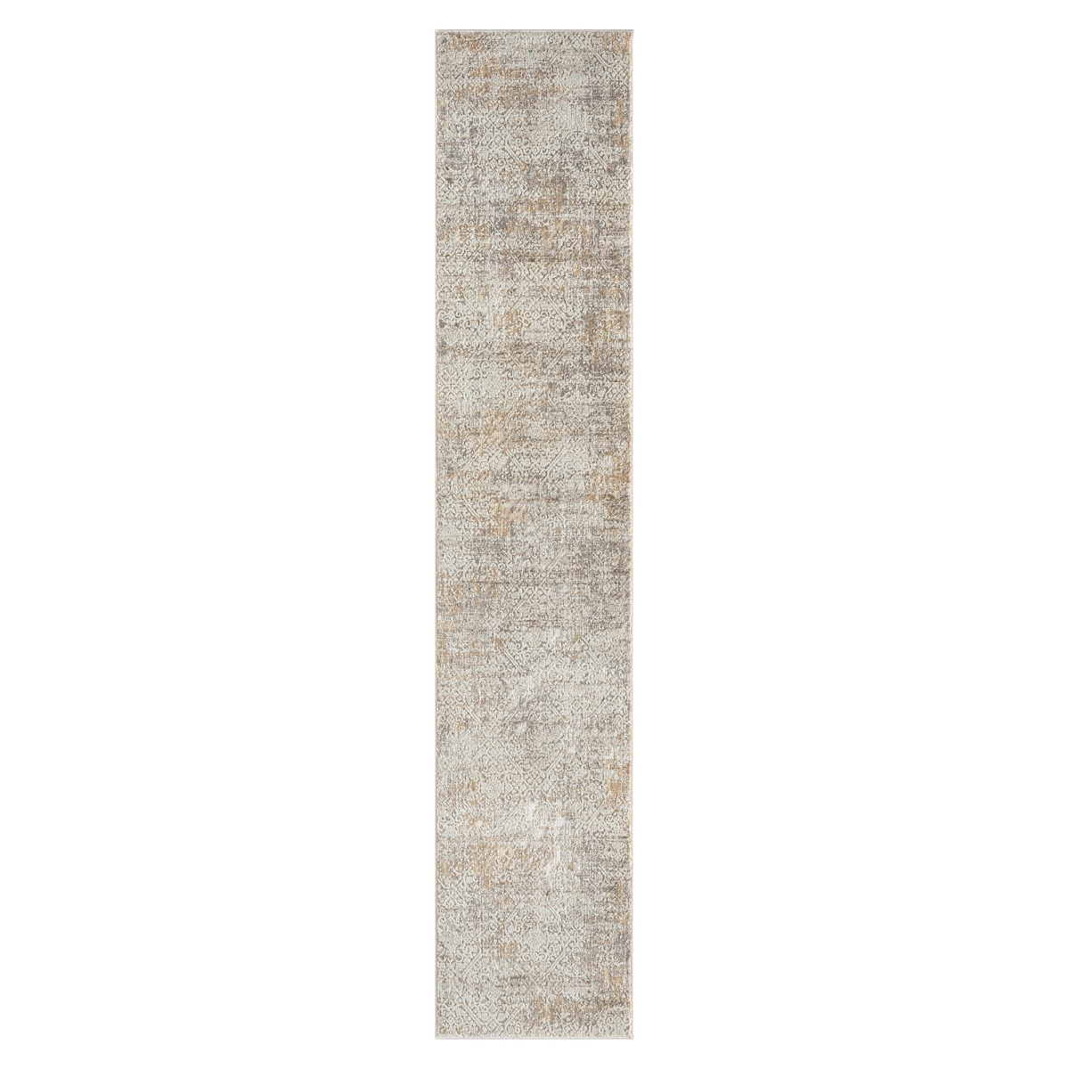 2 x 8 ft. Damask Distressed Runner Rug, Gray
