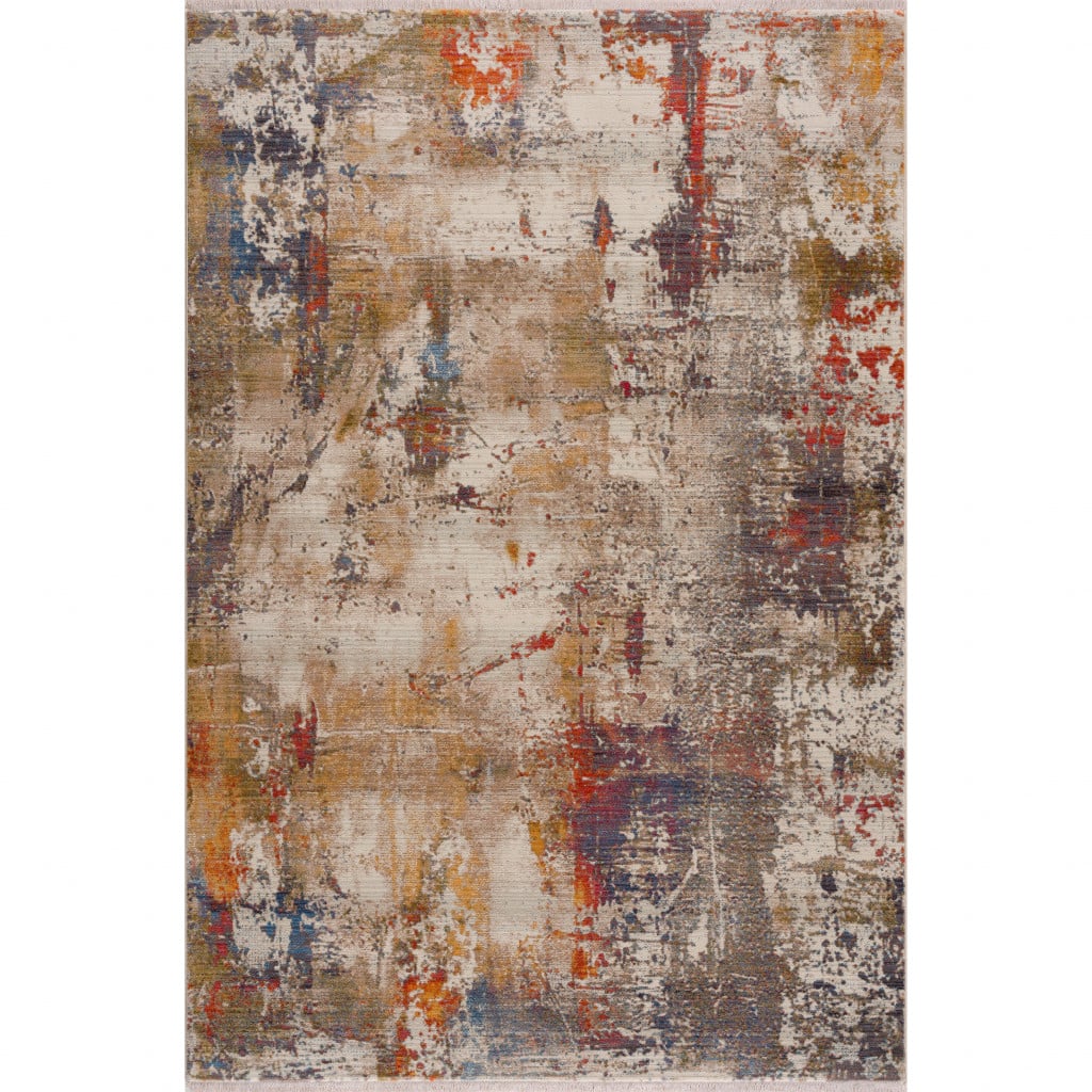 8 x 10 ft. Gray & Ivory Abstract Power Loom Distressed Stain Resistant Rectangle Area Rug - Gray and Ivory - 8 x 10 ft.