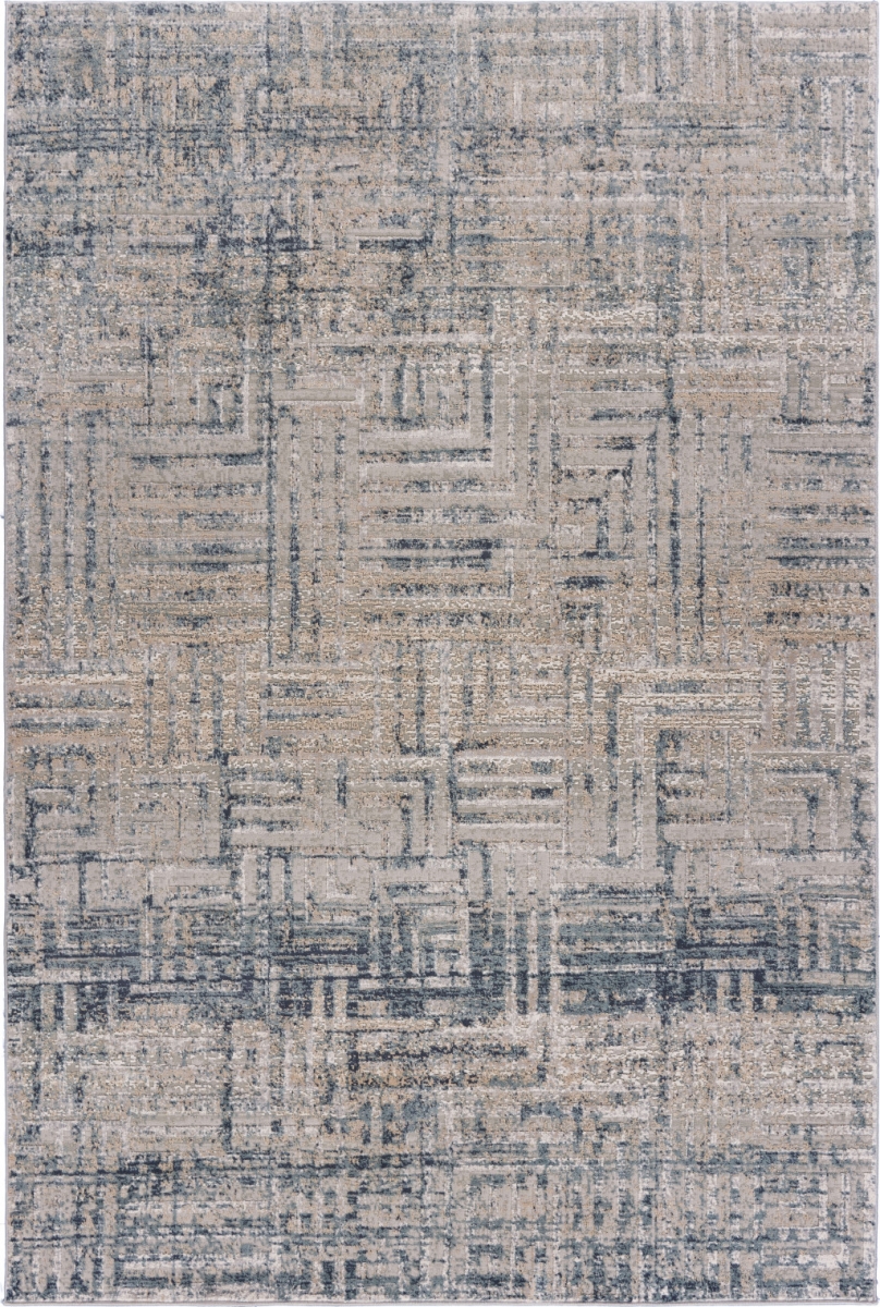 2 x 3 ft. Cream Blue & Ivory Geometric Distressed Stain Resistant Rectangle Area Rug