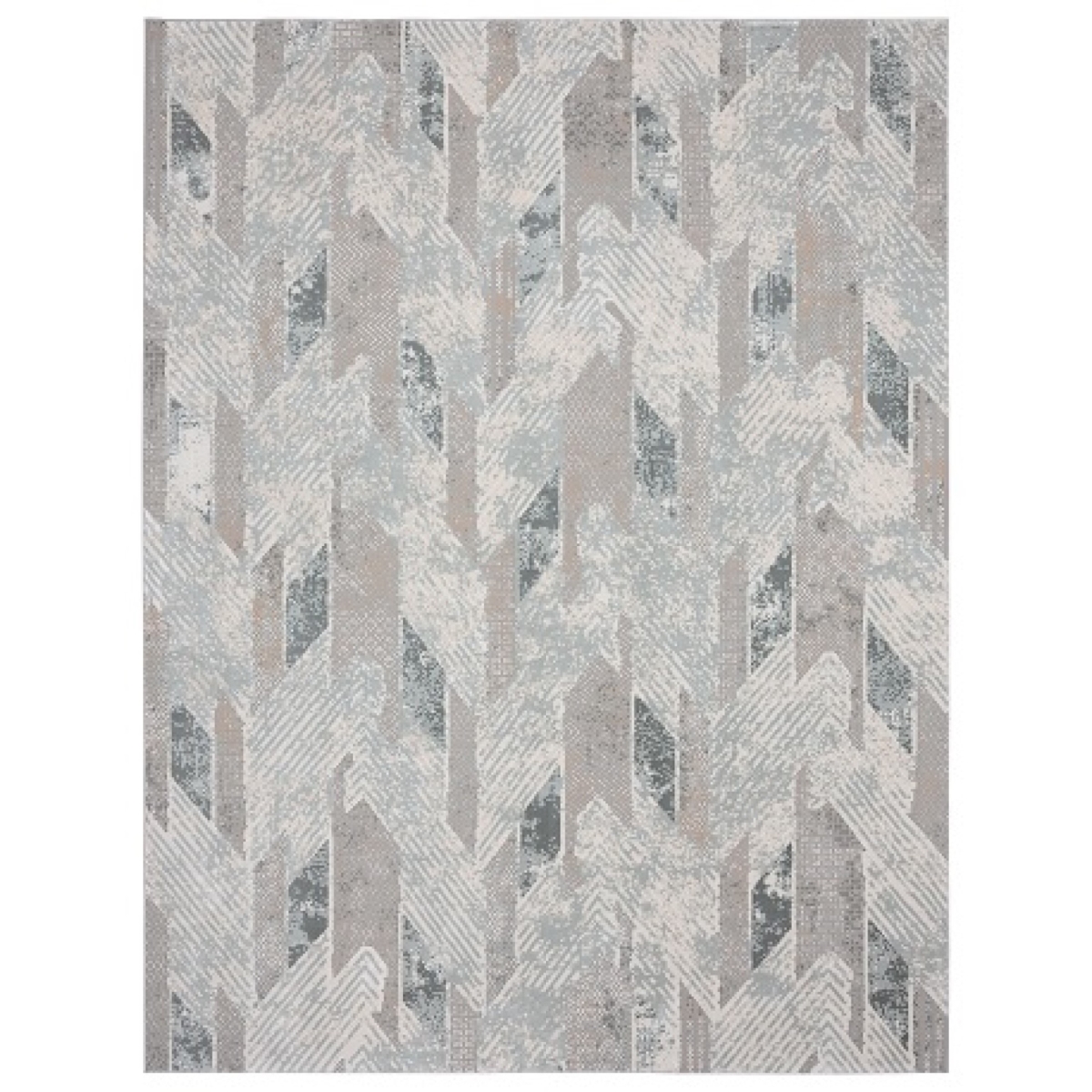 482983 2 x 3 ft. Gray Blue & Cream Geometric Distressed Stain Resistant Rectangle Area Rug