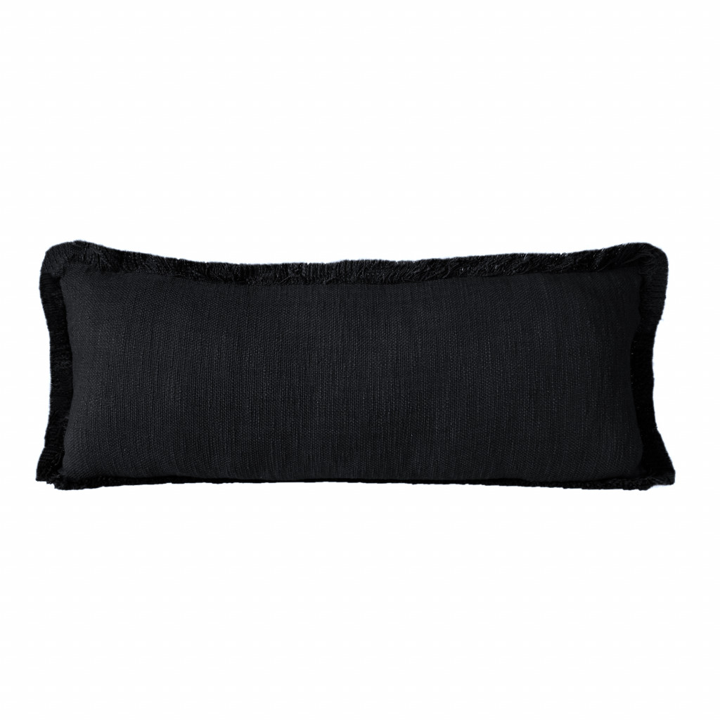 14 x 36 in. Solid Color Zippered 100 Percent Cotton Modern Throw Pillow, Black - Set of 2