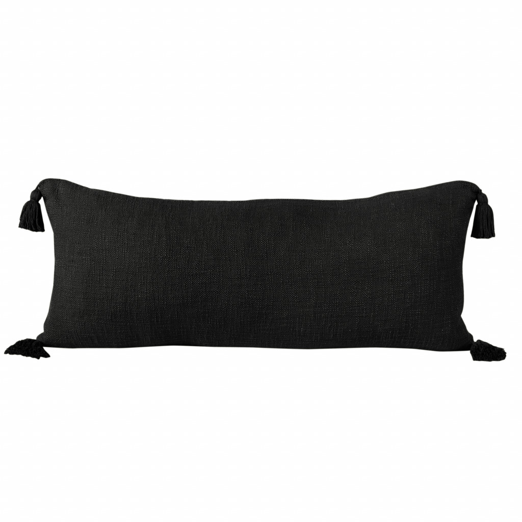 14 x 36 in. Solid Color Zippered 100 Percent Cotton Transitional Throw Pillow, Black - Set of 2