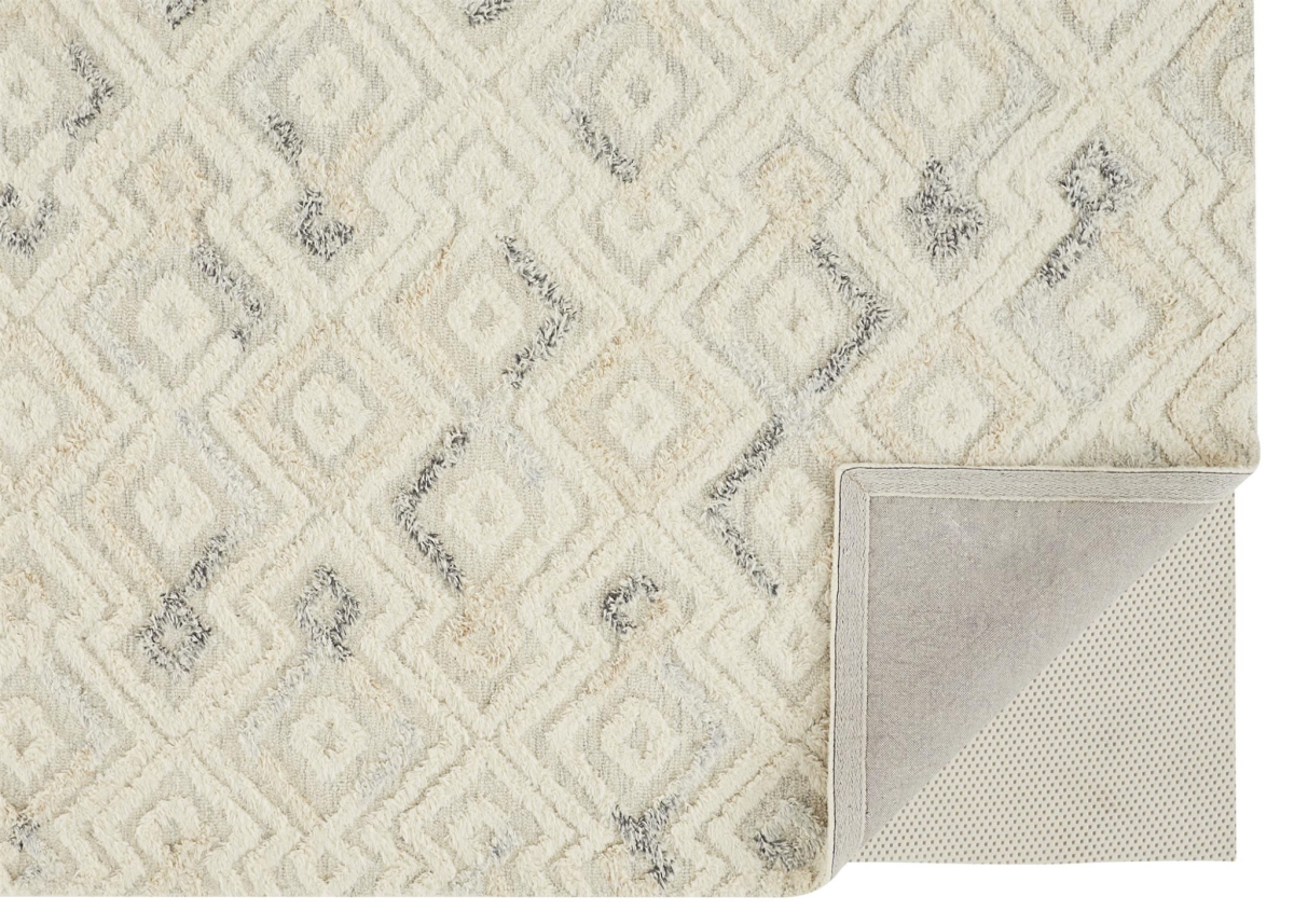 512766 2 x 3 ft. Gray & Ivory Wool Geometric Handmade Rectangle Area Rug