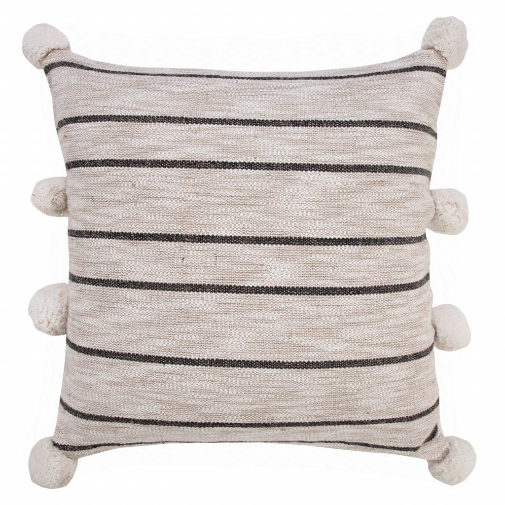 4 x 20 x 20 in. Tan Striped Zippered Jute Throw Pillow