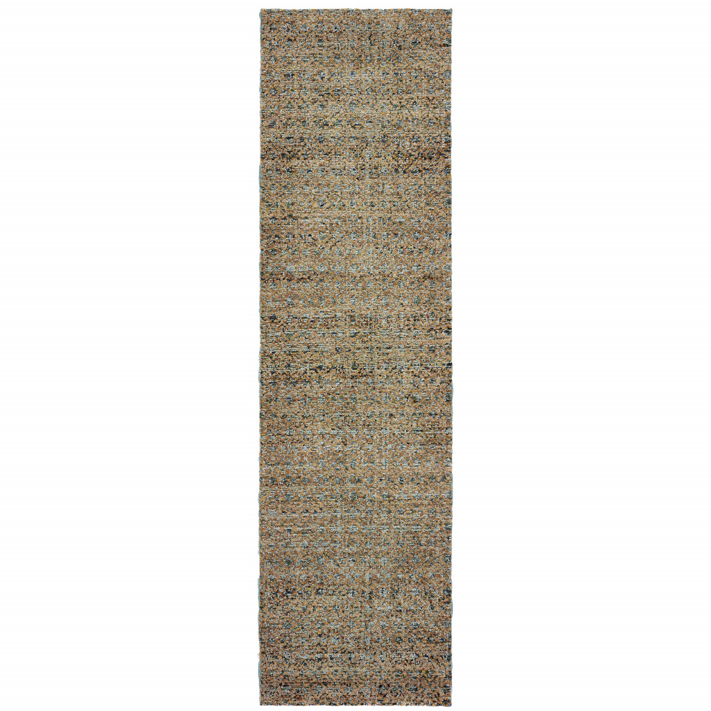 510210 2 x 10 ft. Blue & Beige Geometric Power Loom Runner Rug