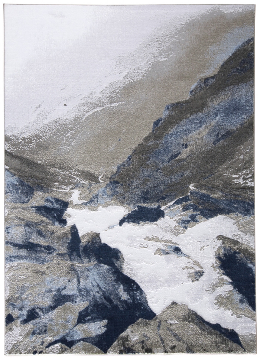 5 x 7 ft. Blue Gray & White Abstract Stain Resistant Rectangle Area Rug - Blue Gray and White - 5 x 7 ft.