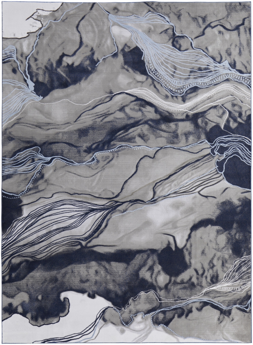 511899 7 x 10 ft. Blue Gray & Ivory Abstract Power Loom Stain Resistant Rectangle Area Rug