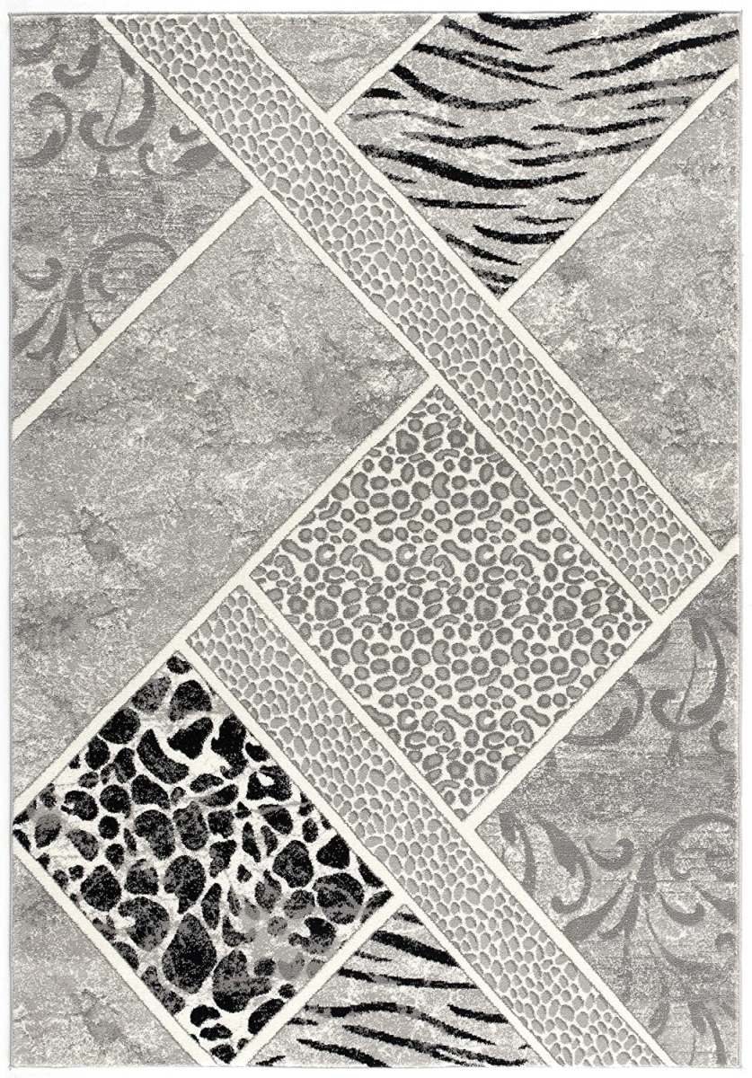487576 8 x 11 ft. Gray Geometric Power Loom Stain Resistant Rectangle Area Rug