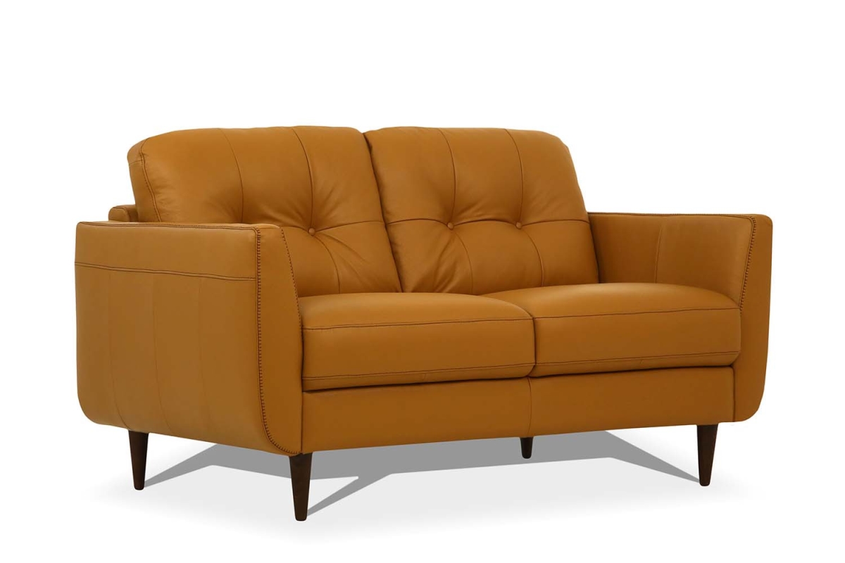 36 x 59 x 37 in. Camel Leather & Black Standard Love Seat