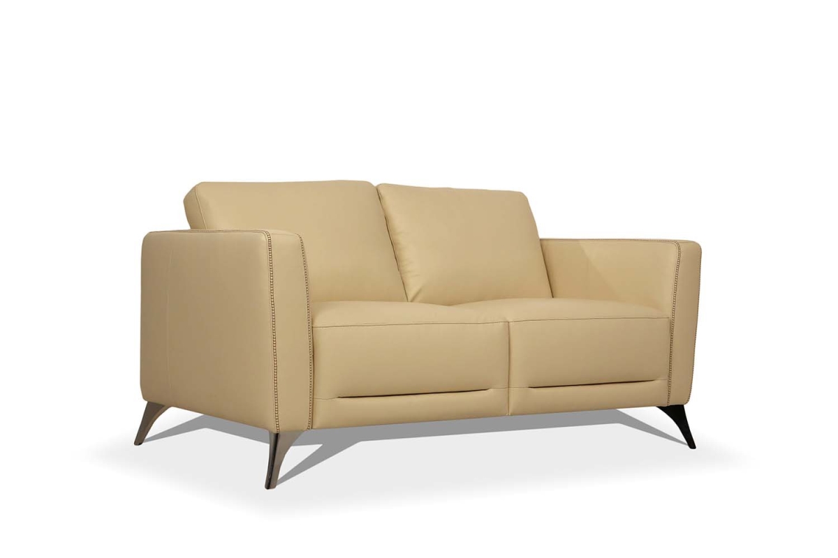 31 x 59 x 34 in. Cream Leather & Black Standard Love Seat