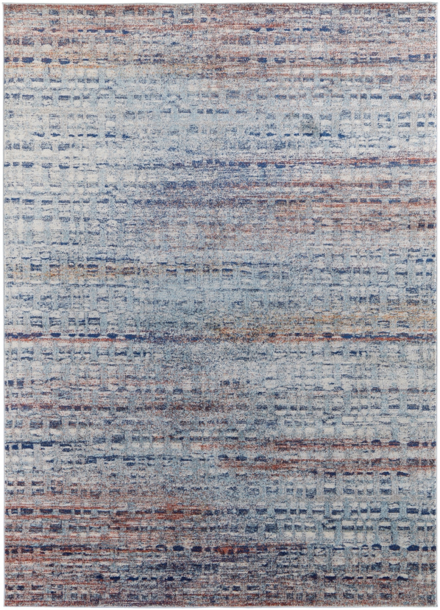 10 x 14 ft. Blue Ivory & Orange Abstract Power Loom Stain Resistant Rectangle Area Rug - Blue and Ivory