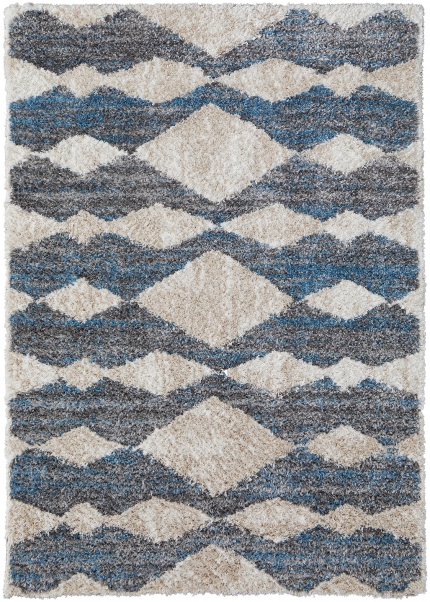 514536 9 x 12 ft. Ivory Gray & Blue Chevron Power Loom Stain Resistant Rectangle Area Rug