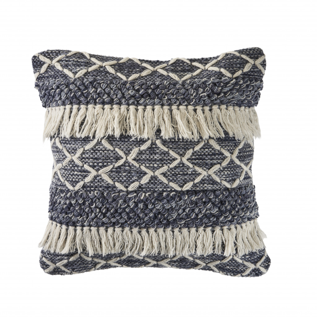 516862 4 x 20 x 20 in. Blue Geometric Zippered 100 Percent Wool Throw Pillow - Set of 2