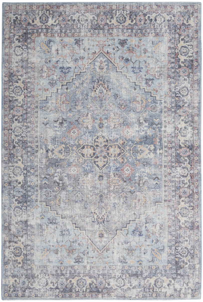 4 x 6 ft. Light Gray & Blue Oriental Power Loom Distressed Washable Rectangle Area Rug - Light Gray and Blue - 4 x 6 ft.
