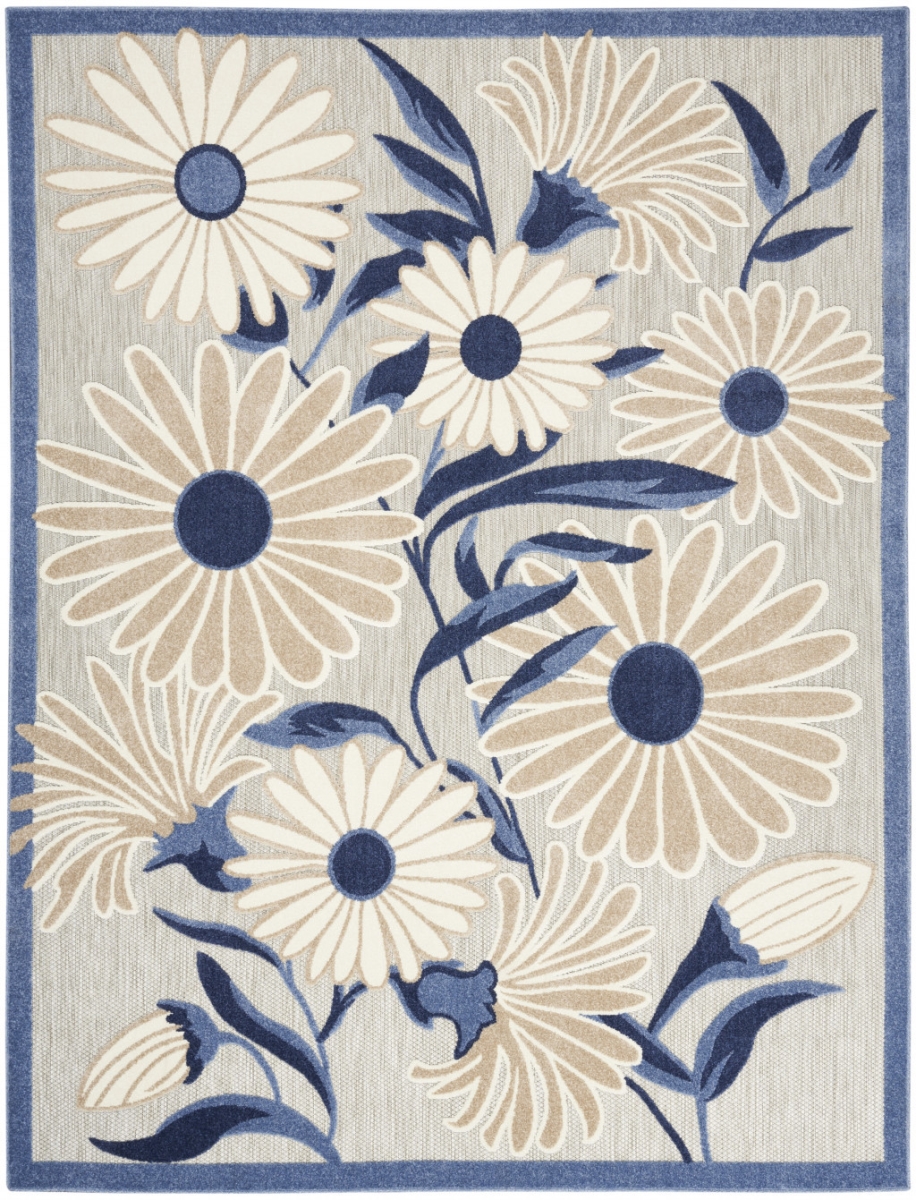 9 x 12 ft. Floral Stain Resistant Non Skid Machine Made Rectangle Area Rug, Blue & Grey