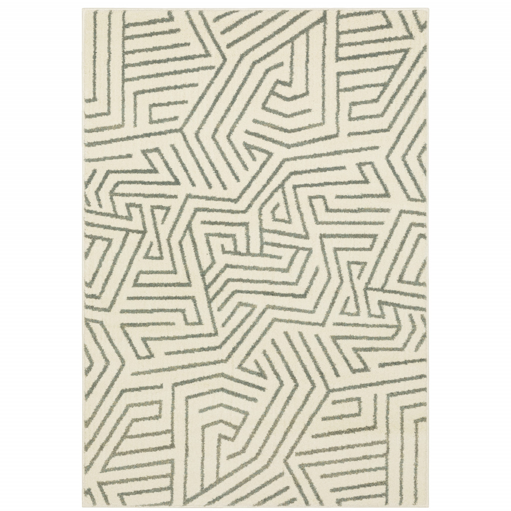 509746 10 x 13 ft. Gray & Ivory Geometric Power Loom Rectangle Area Rug