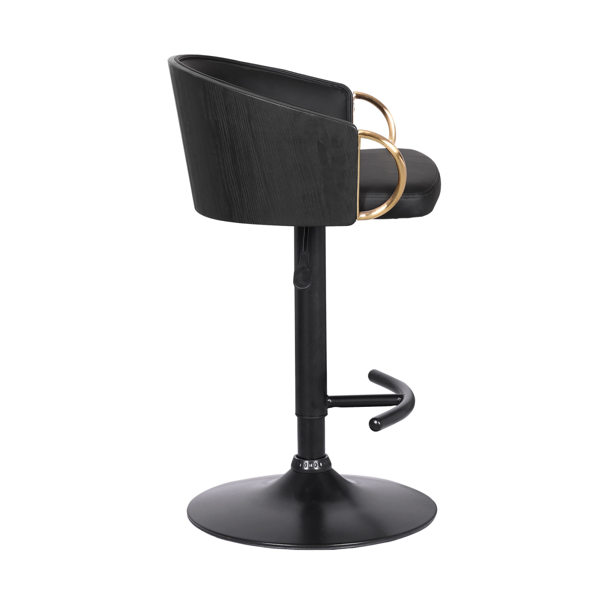 40 in. Faux Leather & Swivel Low Back Adjustable Height Bar Chair with Footrest, Gold & Black