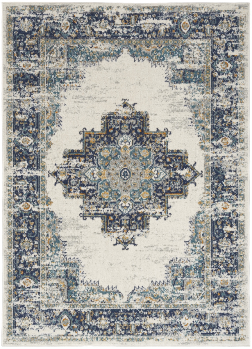 522516 5 x 7 ft. Cream Floral Power Loom Distressed Rectangle Area Rug