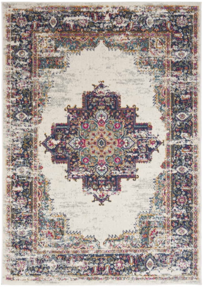 522518 5 x 7 ft. Cream Floral Power Loom Distressed Rectangle Area Rug