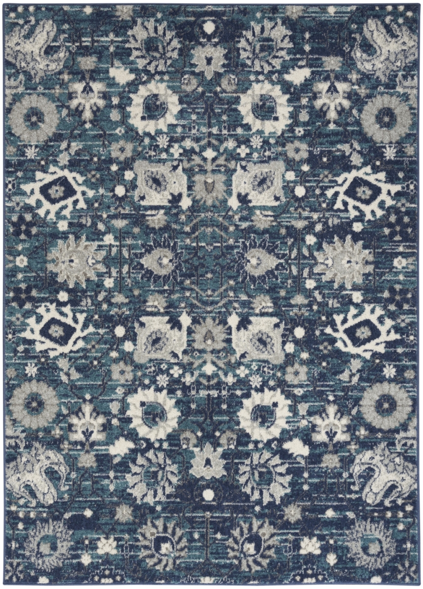 522561 5 x 7 ft. Navy Blue Floral Power Loom Distressed Rectangle Area Rug