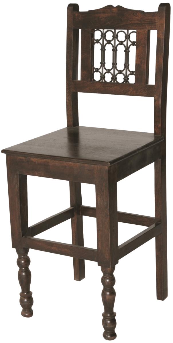 488807 48 in. Varnished Brown Solid Wood Bar Height Chair with Footrest