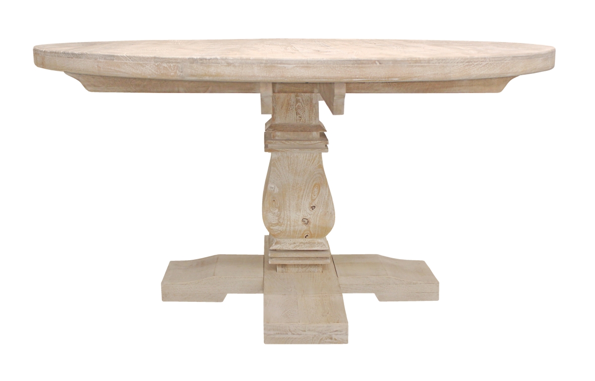 488688 58 in. Rounded Solid Wood Dining Table, Light Brown