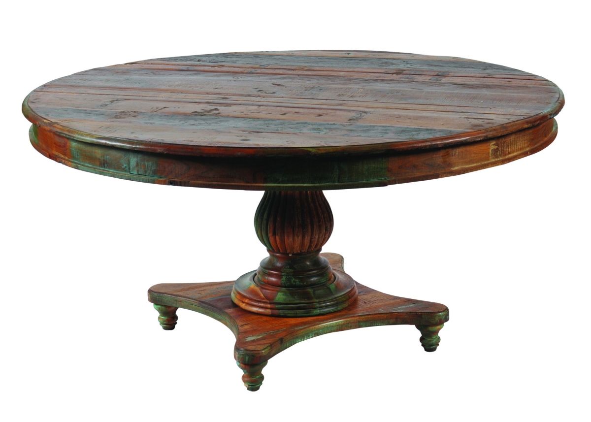 488698 31 x 42 x 42 in. Brown Rounded Rustic Reclaimed Solid Wood Dining Table