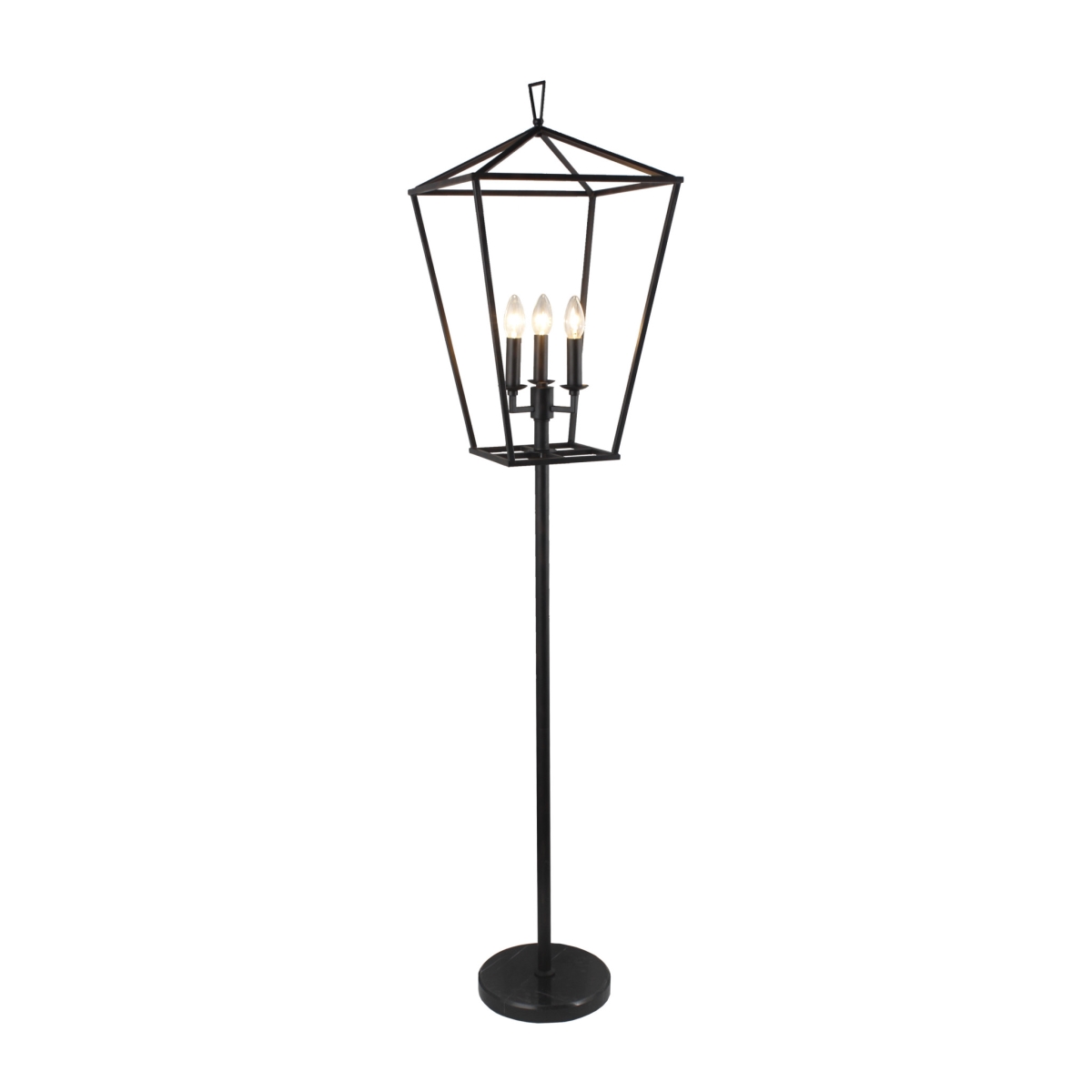 64 x 14 x 14 in. Black Three Light Floor Lamp with Black Geometric Shade