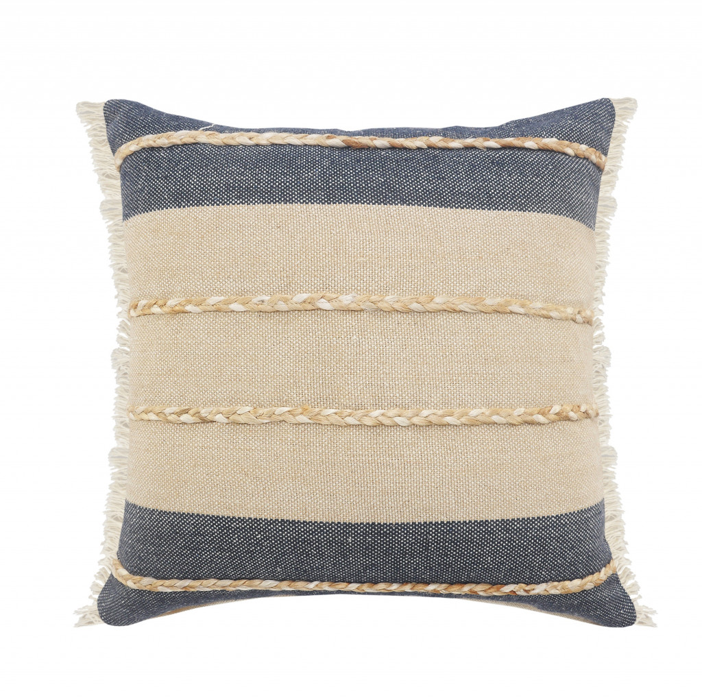 516725 4 x 24 x 24 in. Blue Coastal Zippered Jute Throw Pillow