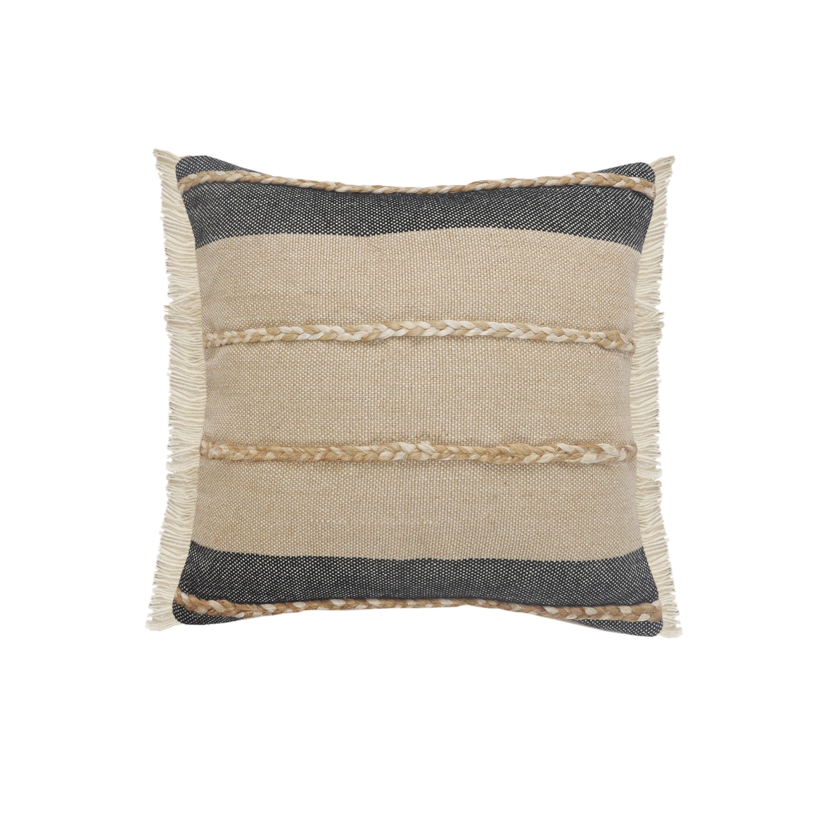 4 x 20 x 20 in. Black Striped Zippered Jute Throw Pillow